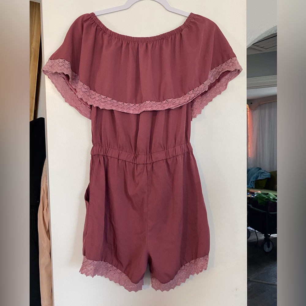 Dusty rose off shoulder romper